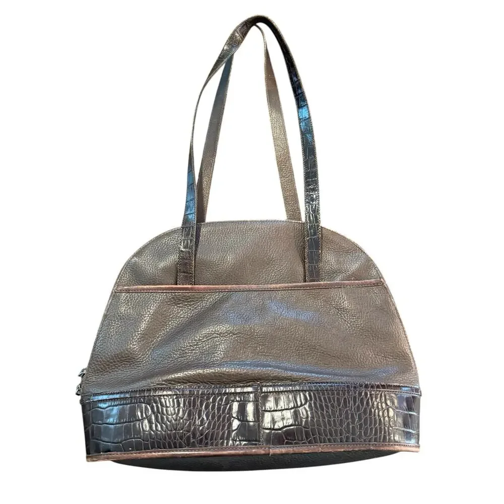 Brighton Women’s brown pebbles leather, croc detail, shoulder bag, silver tags